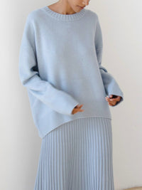 Frauke | Lässig Warmer Strickpullover - Hellblau