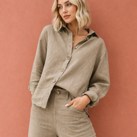 Leinenlook-Bluse mit Knopfverschluss für Damen | Esmée - Khaki
