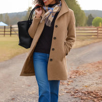 Elena | Damen Klassischer Knopf Mantel - Khaki