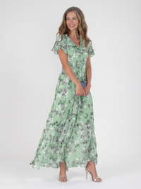 Ismeria | Floral Chiffon Maxikleid - Grün