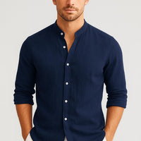 Samuel | Herren Legeres Mandarinkragen Leinenhemd - Marineblau