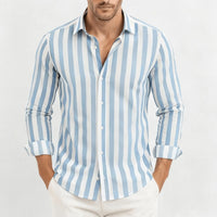 Scott | Herren Gestreiftes Button-Down Hemd - Hellblau