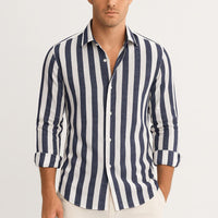Scott | Herren Gestreiftes Button-Down Hemd - Marineblau