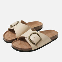 Agnes | Damen Kunstleder Pantoletten Korkfußbett – Kork Pantoletten Komfort - Cream White