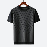 Thomas | Herren Texturiertes Strick T-Shirt – Herren Strickshirt Textur Sommer 2026 - Schwarz