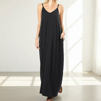 Damen Sommerkleid Lang Locker Bequemes Freizeitkleid - Schwarz