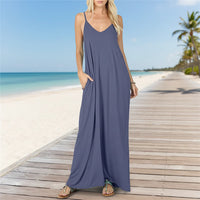 Damen Sommerkleid Lang Locker Bequemes Freizeitkleid - Blaugrau