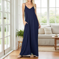 Damen Sommerkleid Lang Locker Bequemes Freizeitkleid - Tiefblau
