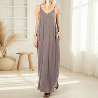 Damen Sommerkleid Lang Locker Bequemes Freizeitkleid - Khaki