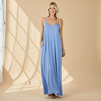 Damen Sommerkleid Lang Locker Bequemes Freizeitkleid - Hellblau