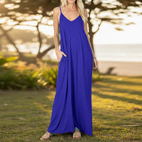 Damen Sommerkleid Lang Locker Bequemes Freizeitkleid - Malachitblau