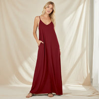 Damen Sommerkleid Lang Locker Bequemes Freizeitkleid - Kastanienbraun