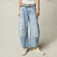 Damen High-Waist Cropped Jeans Hose - Hellblau