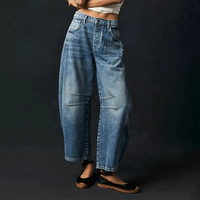 Damen High-Waist Cropped Jeans Hose - Dunkelblau