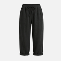 Nadja | Damen Leichte Leinenhose Lockere Freizeithose Tunnelzug – Leinen Komfort Hose - Schwarz