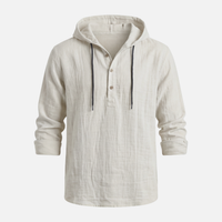 Ingo | Herren Leichtes Leinen Kapuzenhemd Lockere Passform – Leinen Shirt Kapuze - Beige