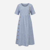 Quirina | Damen Leinen-Midikleid Knopfleiste – Leinen Midi Kleid Knöpfe Sommer - Blau
