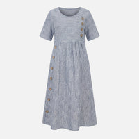 Quirina | Damen Leinen-Midikleid Knopfleiste – Leinen Midi Kleid Knöpfe Sommer - Grau
