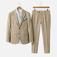 Otto | Herren Leinen-Zweiteiler Fallendes Revers – Leinen Anzug Sommer Herren - Khaki