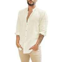 Leinenhemd Herren langarm Stehkragen - Beige