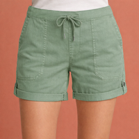 Lässige Damen Shorts mit Kordelzug und umgeschlagenem Saum | Zelina - Hellgrün