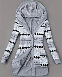 Emma | Gemusterte Kapuzen-Strickjacke für Damen - Grau