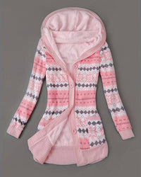 Emma | Gemusterte Kapuzen-Strickjacke für Damen - Rosa