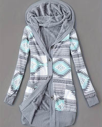 Emma | Gemusterte Kapuzen-Strickjacke für Damen - Hellgrün