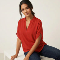 Luftige Damen Sommerbluse mit V-Ausschnitt - Aurélie - Rot