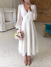Damen Festliches Hochzeitsgast Midikleid - Weiß