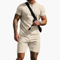 Herren-Poloshirt mit Seitentaschen und strukturierter Oberfläche - Khaki