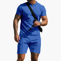 Herren-Poloshirt mit Seitentaschen und strukturierter Oberfläche - Königsblau