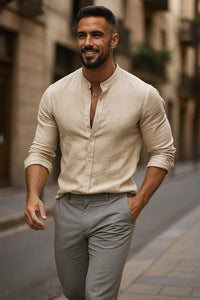 Jarle | Herren Leinen Langarmhemd - Beige