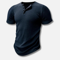 Herren Muscle Fit Kurzarm Henley T-Shirt - Blau