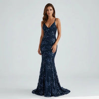 Alina | Damen Rückenfreies Festliches Kleid - Blau