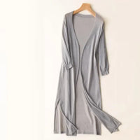 Christina | Damen Lange Leichte Strickjacke - Grau