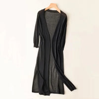 Christina | Damen Lange Leichte Strickjacke - Schwarz