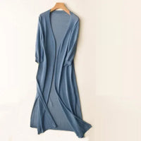 Christina | Damen Lange Leichte Strickjacke - Blau