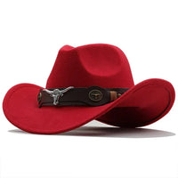 Nord Taschen - Western-Stil Filzhut mit Stier-Schnallenband - Rot
