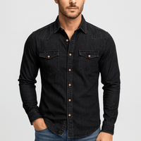 Alexander | Herren Klassischer Hemdkragen Jeanshemd - Schwarz