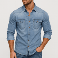 Alexander | Herren Klassischer Hemdkragen Jeanshemd - Hellblau