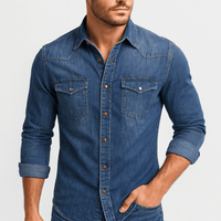 Alexander | Herren Klassischer Hemdkragen Jeanshemd - Blau