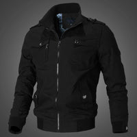 Herren Canvas-Bomberjacke mit Schulterklappen und Front-Reißverschluss - Schwarz