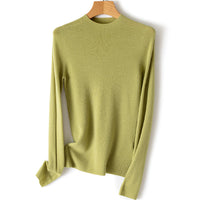 Damen Leichter Feinstrick-Pullover mit kurzem Stehkragen und schmaler Silhouette Nord Taschen - Apfelgrün