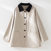 Damen Oversized Baumwoll-Utility-Jacke mit Kontrastkragen und aufgesetzten Taschen Nord Taschen - Antikweiß