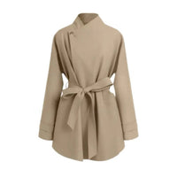 Damen Oversized Wickelbluse mit Stehkragen und Bindegürtel Nord Taschen - Khaki