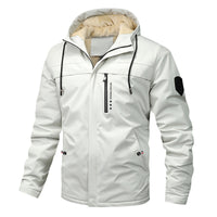 Herren winddichte Softshelljacke mit verstellbarer Kapuze und Innenfutter - Ecru