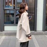 Damen Oversized Kurzmantel mit Stehkragen und kariertem Ärmelfutter Nord Taschen - Ecru