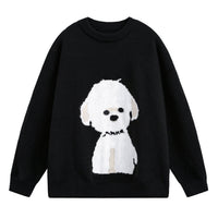 Damen Oversized Rundhals Pullover mit Hundemotiv - Graphit Schwarz