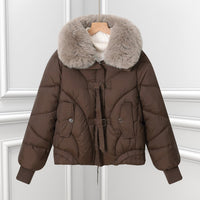 Damen kurzes Pilotenblouson mit voluminösem Schalkragen und Kordelzugsaum - Braun